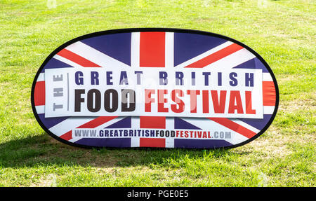 BOWOOD UK - 25. AUGUST 2018: Der große britische Food Festival Zeichen bei Bowood Haus in Wiltshire Stockfoto