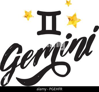 Gemini schrift Kalligraphie Pinsel Text Horoskop Sternzeichen Abbildung Stock Vektor