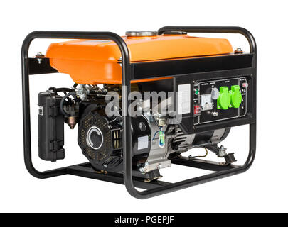 Elektrische AC Generator Lichtmaschine , Weiß isoliert. Tragbare benzin Generator. weißen Hintergrund. Stockfoto