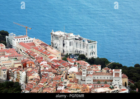 Schöne Luftaufnahme des Ozeanografischen Museum von Monaco, Monaco-Ville, Côte d'Azur Stockfoto