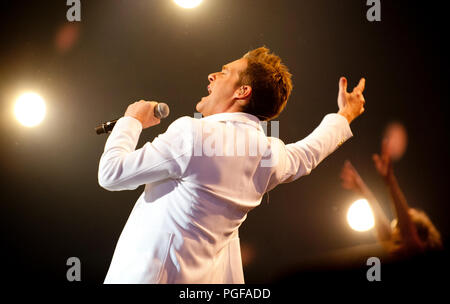 Flämische Sänger Christoff in Konzert beim Schlagerfestival in Hasselt (Belgien, 31/03/2013) Stockfoto