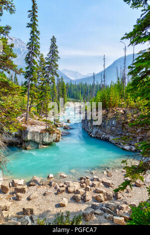 Türkisfarbenes Wasser von Tokumm Creek fließt durch Marble Canyon, Kootenay National Park, British Columbia, Kanada, in der Nähe von Banff. Stockfoto