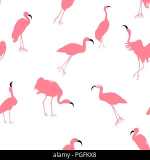 Bunte rosa Flamingo auf weißem Hintergrund. Nahtlose Muster. Vector Illustration Stock Vektor