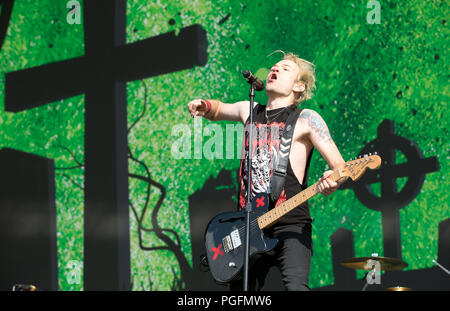 Sum 41 treten am zweiten Tag beim Reading Festival am 25. august 2018 auf der Hauptbühne auf Stockfoto