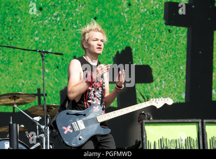 Sum 41 treten am zweiten Tag beim Reading Festival am 25. august 2018 auf der Hauptbühne auf Stockfoto