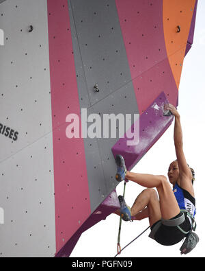 Palembang, Indonesien. 26 Aug, 2018. Akiyo Noguchi aus Japan konkurriert, während Frauen kombinierten endgültig vom Sportklettern Ereignis am 18. Asian Games 2018 in Palembang, Indonesien, 26.08.2018. Credit: Cheng Min/Xinhua/Alamy Leben Nachrichten Quelle: Xinhua/Alamy leben Nachrichten Stockfoto