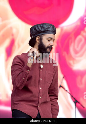 Protoje tritt am zweiten Tag beim Reading Festival am 25. august 2018 auf der Hauptbühne auf Stockfoto