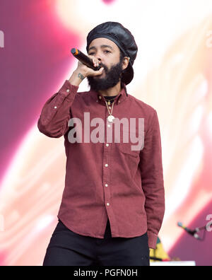 Protoje tritt am zweiten Tag beim Reading Festival am 25. august 2018 auf der Hauptbühne auf Stockfoto