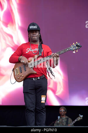 Protoje tritt am zweiten Tag beim Reading Festival am 25. august 2018 auf der Hauptbühne auf Stockfoto