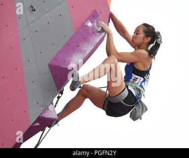 Palembang, Indonesien. 26 Aug, 2018. Akiyo Noguchi aus Japan konkurriert, während Frauen kombinierten endgültig vom Sportklettern Ereignis am 18. Asian Games 2018 in Palembang, Indonesien, 26.08.2018. Credit: Cheng Min/Xinhua/Alamy Leben Nachrichten Quelle: Xinhua/Alamy leben Nachrichten Stockfoto