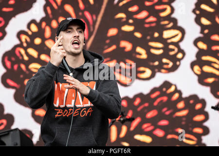 Papierkorb Boot führen Sie live auf der Bühne bei Leeds Festival, UK, 26. August 2018. Stockfoto