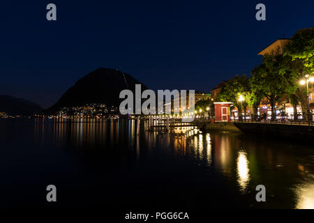 Nachtleben in Lugano, Ticinio, Schweiz Stockfoto