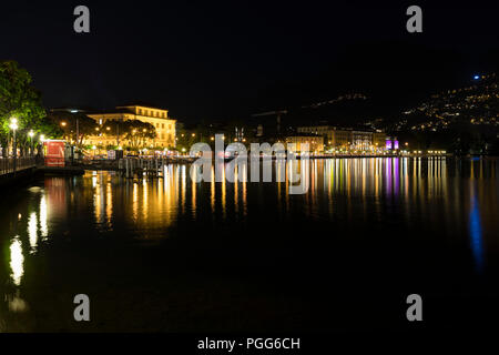 Nachtleben in Lugano, Ticinio, Schweiz Stockfoto