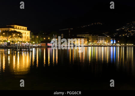 Nachtleben in Lugano, Ticinio, Schweiz Stockfoto