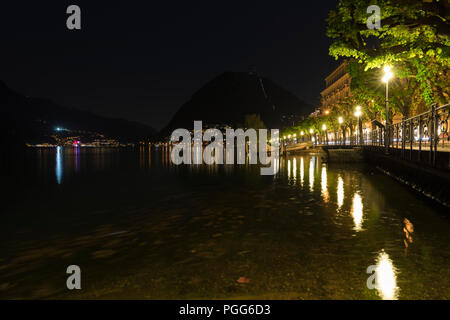 Nachtleben in Lugano, Ticinio, Schweiz Stockfoto