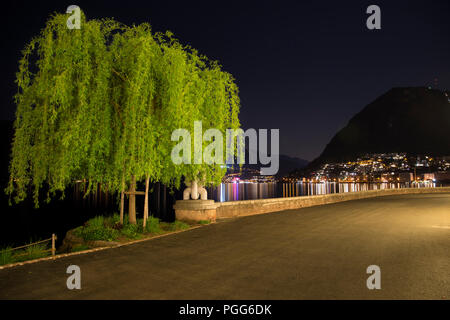 Nachtleben in Lugano, Ticinio, Schweiz Stockfoto