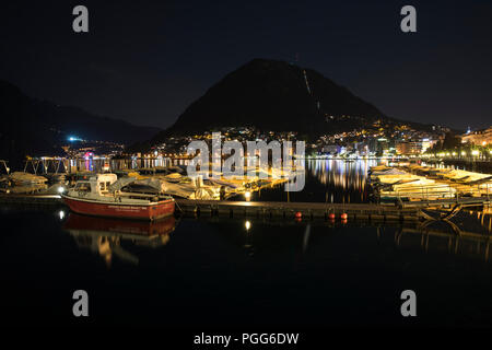 Nachtleben in Lugano, Ticinio, Schweiz Stockfoto