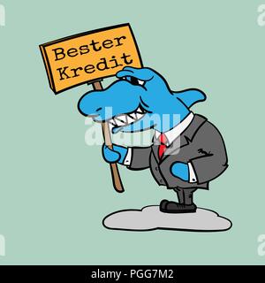 Grinsend cartoon Shark und hält ein Schild mit den Worten gute Bedingungen, Vector Illustration Stock Vektor