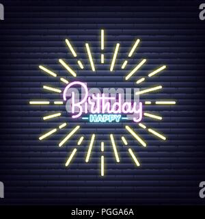 Geburtstag. Geburtstag Leuchtreklame. Neon leuchtenden Schild Banner Design Stock Vektor