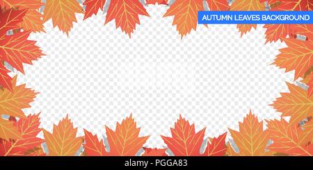 Blätter im Herbst Rahmen auf transparenten Hintergrund. Vektor herbstliches Laub von Maple Leaves. Herbst Hintergrund design Stock Vektor