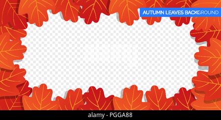 Blätter im Herbst Rahmen auf transparenten Hintergrund. Vektor herbstliches Laub von Eichenlaub. Herbst Hintergrund design Stock Vektor