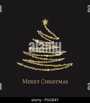 Vector Illustration abstrakt goldenen Weihnachtsbaum auf schwarzem Hintergrund. Goldenes Licht Dekoration. Christbaum als Symbol Stock Vektor