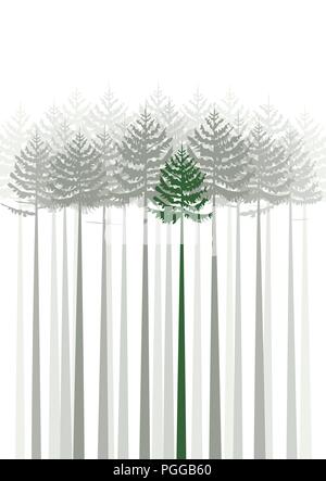 Vector Illustration der Wald Tannen Silhouette auf weißem Hintergrund Stock Vektor