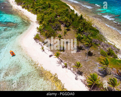 Antenne drone Blick auf die tropischen Inseln und dem türkisblauen Meer der Karibik Tobago Cays, St. Vincent und die Grenadinen Stockfoto