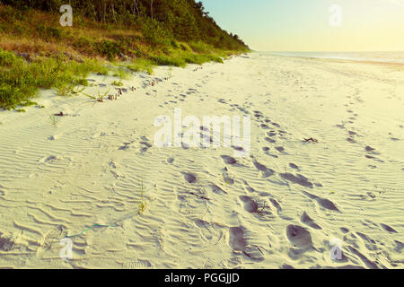 Schöne leere Ostsee Strand mit Fußspuren im Sand. Landschaftlich malerischen Sommer Seascape. Ostseeküste, Stegna, Pommern, Polen. Stockfoto