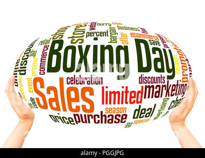 Boxing Day Verkauf word cloud Sphäre Konzept auf weißem Hintergrund Stockfoto