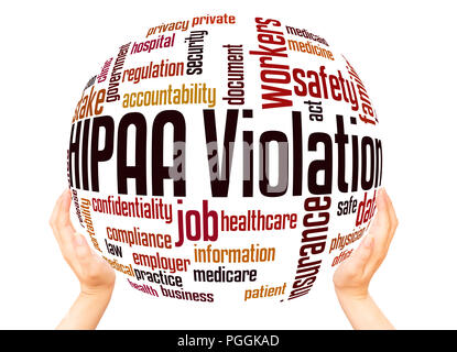 HIPAA-verletzung Wort cloud Sphäre Konzept auf weißem Hintergrund. Stockfoto