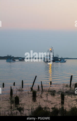 Kommerzielle Fischerboote ihren Fang wieder in den Hafen von sockeye Lachse auf dem Weg von der Mündung des Fraser River in Steveston, British Columbia. Stockfoto