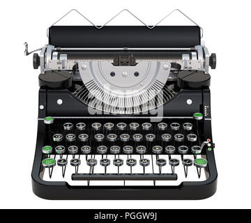 Schreibmaschine Vorderansicht, 3D-Rendering auf weißem Hintergrund Stockfoto