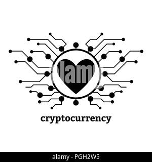 Cryptocurrency Konzept Herz anmelden Kreis Stock Vektor