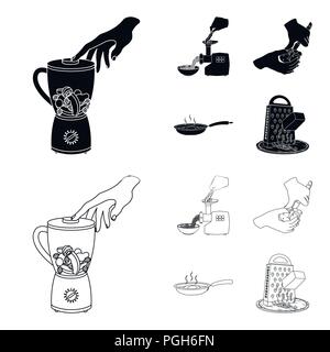 Geräte, Apparate, Geräte und andere Symbol in Schwarz, umriss Stil., Koch, tutsi. Küche Symbole in Sammlung Stock Vektor