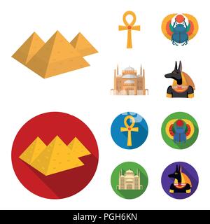 Anubis, Ankh, Kairo, Zitadelle, ägyptische Käfer. Alten Ägypten set Sammlung Icons im Cartoon, flacher Stil vektor Symbol lieferbar Abbildung. Stock Vektor