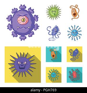 Verschiedene Arten von Mikroben und Viren. Viren und Bakterien Sammlung Icons im Cartoon, flacher Stil vektor Symbol lieferbar Abbildung. Stock Vektor