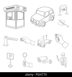 Parkplätze für Autos Umrisse Symbole im Set Sammlung für Design. Ausstattung und Service vektor Symbol lieferbar Abbildung. Stock Vektor
