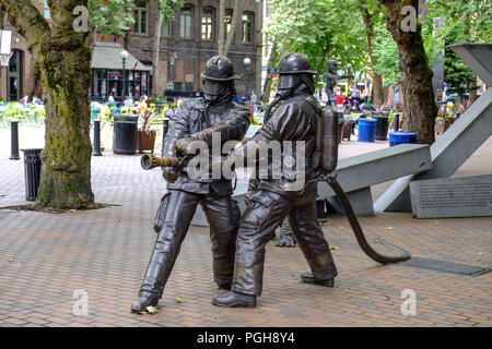 Gefallene Feuerwehrmänner' Memorial, Pioneer Square, Seattle, USA Stockfoto