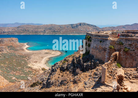 Die venezianische Festung auf der Insel Gramvousa mit Blick auf die westliche Küste von Kreta Stockfoto