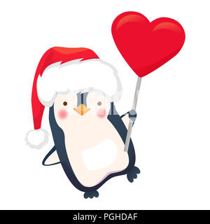 Cute penguin Holding Herzen unterschreiben. Penguin Cartoon Illustration. Stockfoto