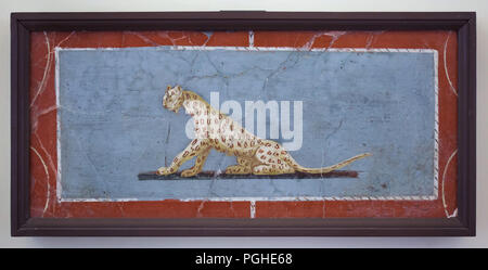 Panther in der römischen Fresko von der Villa von Cicero dargestellt (Villa di Cicerone) in Pompeji (1-79 AD), nun im Nationalen Archäologischen Museum (Museo Archeologico Nazionale di Napoli) in Neapel, Kampanien, Italien. Stockfoto