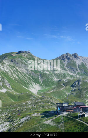 Oberstdorf: Gipfel Nebelhorn, Seilbahn, Seilbahn, Wanderer, Schwaben, Allgäu, Schwaben, Bayern, Bayern, Deutschland Stockfoto