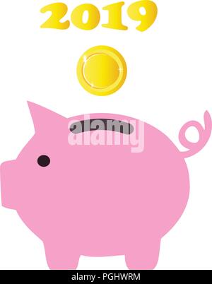 Vector Illustration eines piggy Bank neues Jahr 2019 Stock Vektor