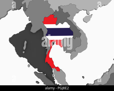 Thailand auf Grau politische Globus mit embedded Flagge. 3D-Darstellung. Stockfoto