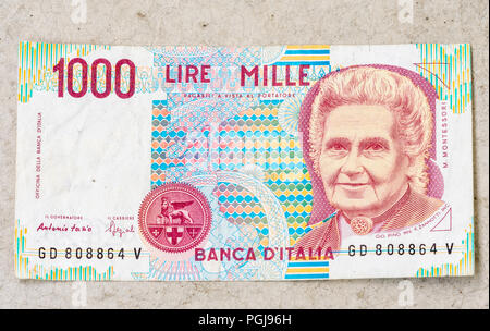 Ein aufgegebener Italienisch 1000 Lire Bank Note Stockfoto