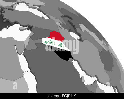 Irak auf Grau politische Globus mit embedded Flagge. 3D-Darstellung. Stockfoto