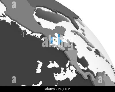 Guatemala auf Grau politische Globus mit embedded Flagge. 3D-Darstellung. Stockfoto