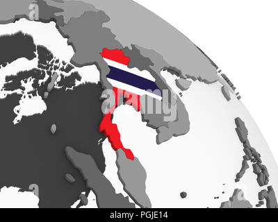 Thailand auf Grau politische Globus mit embedded Flagge. 3D-Darstellung. Stockfoto