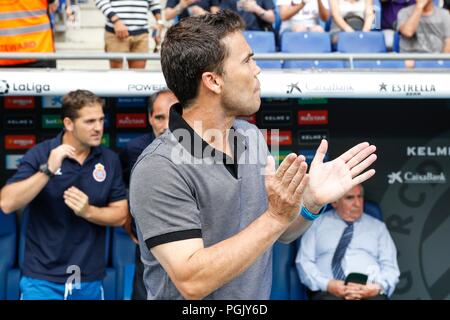 Spanien - 26. August: RCD Espanyol manager Joan Francesc Ferrer Sicilia, "Rubi" während des Spiels zwischen RCD Espanyol v Valencia für die Runde 2 der Liga Santander, an Cornella-El Prat Stadion am 26. August 2018 in Barcelona, Spanien gespielt. (Credit: Urbanandsport/Cordon Drücken) Credit: CORDON PRESSE/Alamy leben Nachrichten Stockfoto